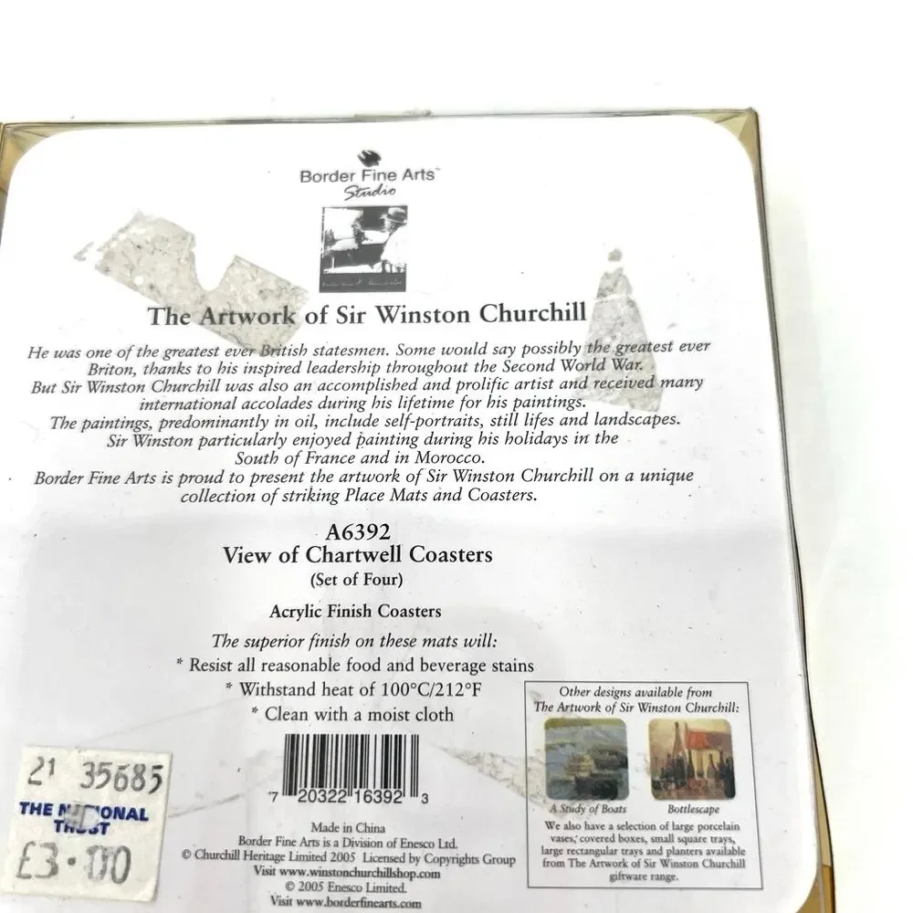 2 Sir Winston Churchill painting coasters set  by Border Fine Arts Studio UK.
